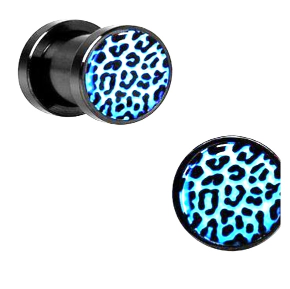 Body Rage Other - Aqua & Black Leopard Print Acrylic Plugs